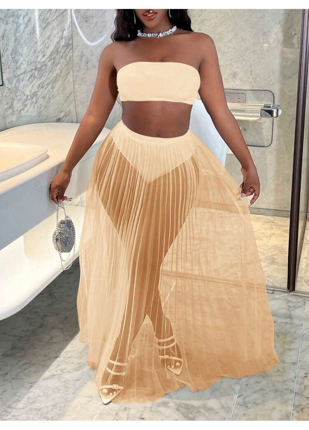 Пудровий літній комплект (спідниця,топ) SHEIN