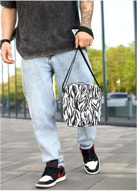 Сумка мессенджер через плечо мужская текстильная Черно-белый 35669 Sambag (334285403)