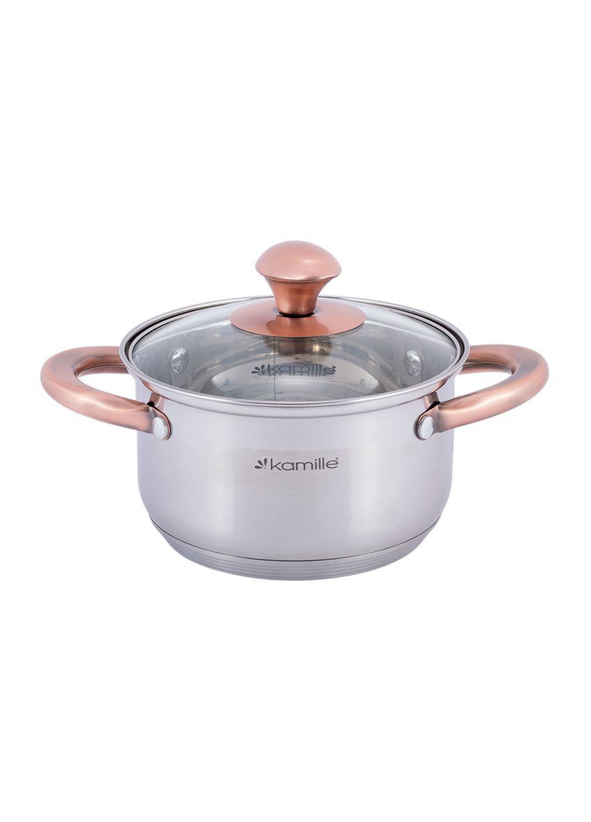 Кастрюля с крышкой 1.5 л из нержавеющей стали и полыми ручками для индукции и газа KM-4930 Kamille (371898223)