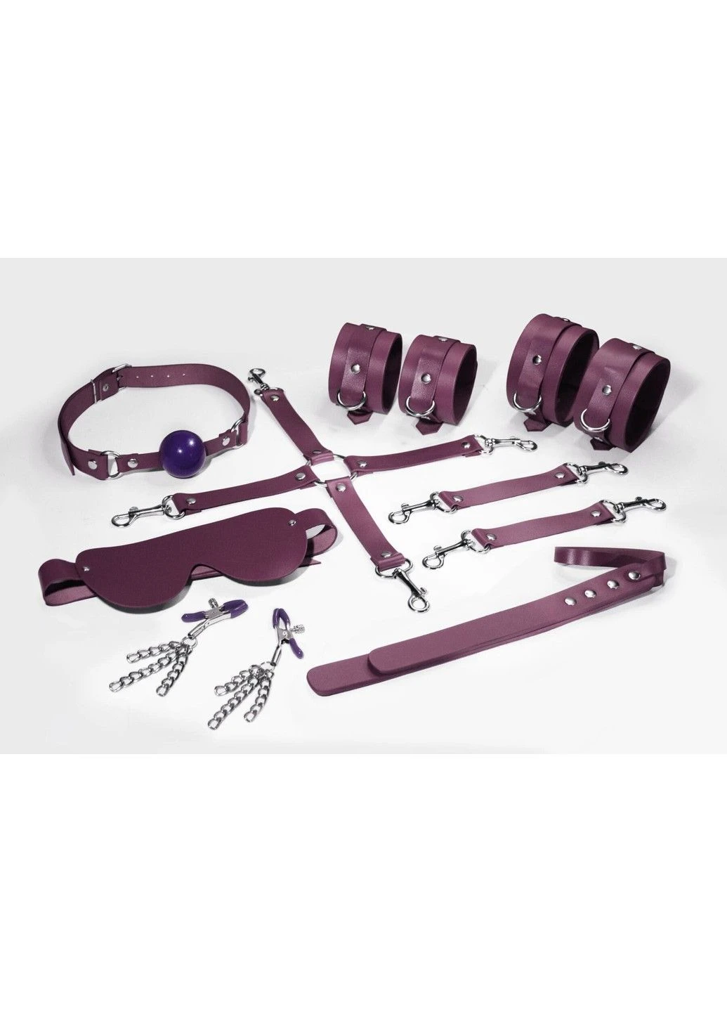 Набір BDSM Kit 7, наручники, поножі, конектор, маска, паддл, кляп, затискачі Feral Feelings (301213598)