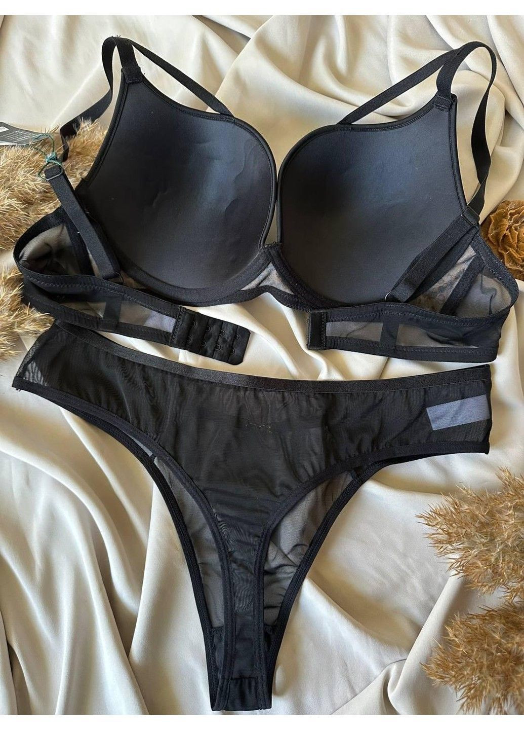 Коричневий комплект бюстгальтер поролон + прозорі стрінги леопардовий CHLX