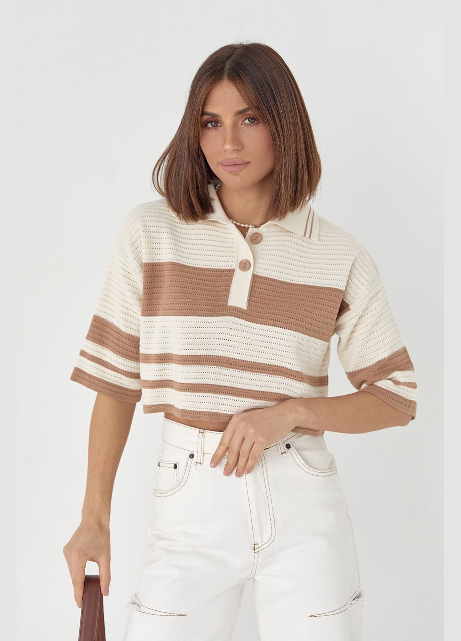 Укороченная ажурная футболка поло в полоску Liton - (296988220)