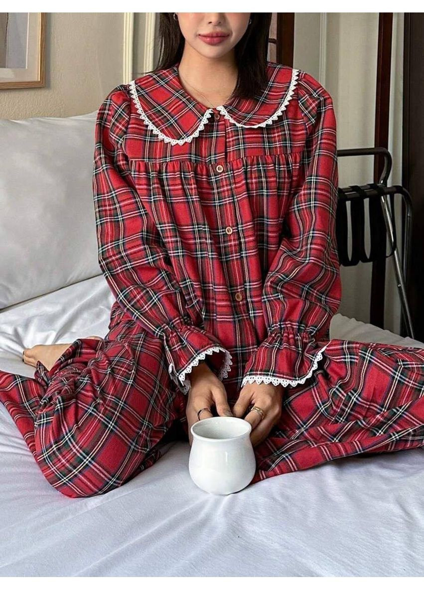Червона жіноча піжама сорочка + брюки No Brand