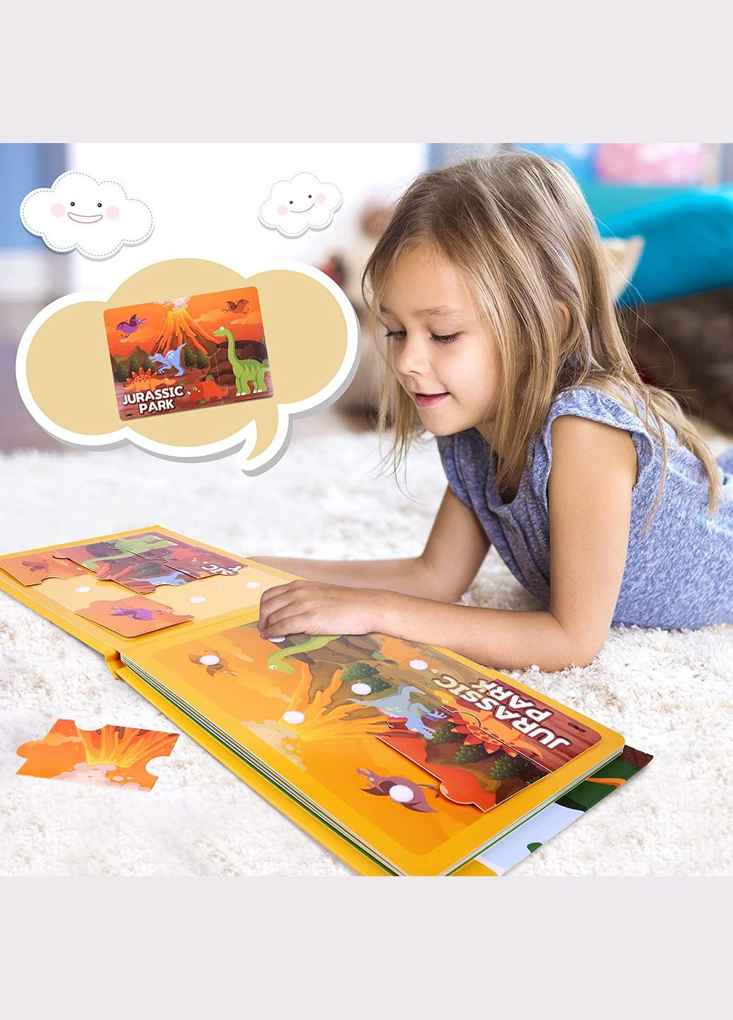 Розвиваюча книга Монтессорі на липучці Quiet Book Динозаври No Brand (303425546)