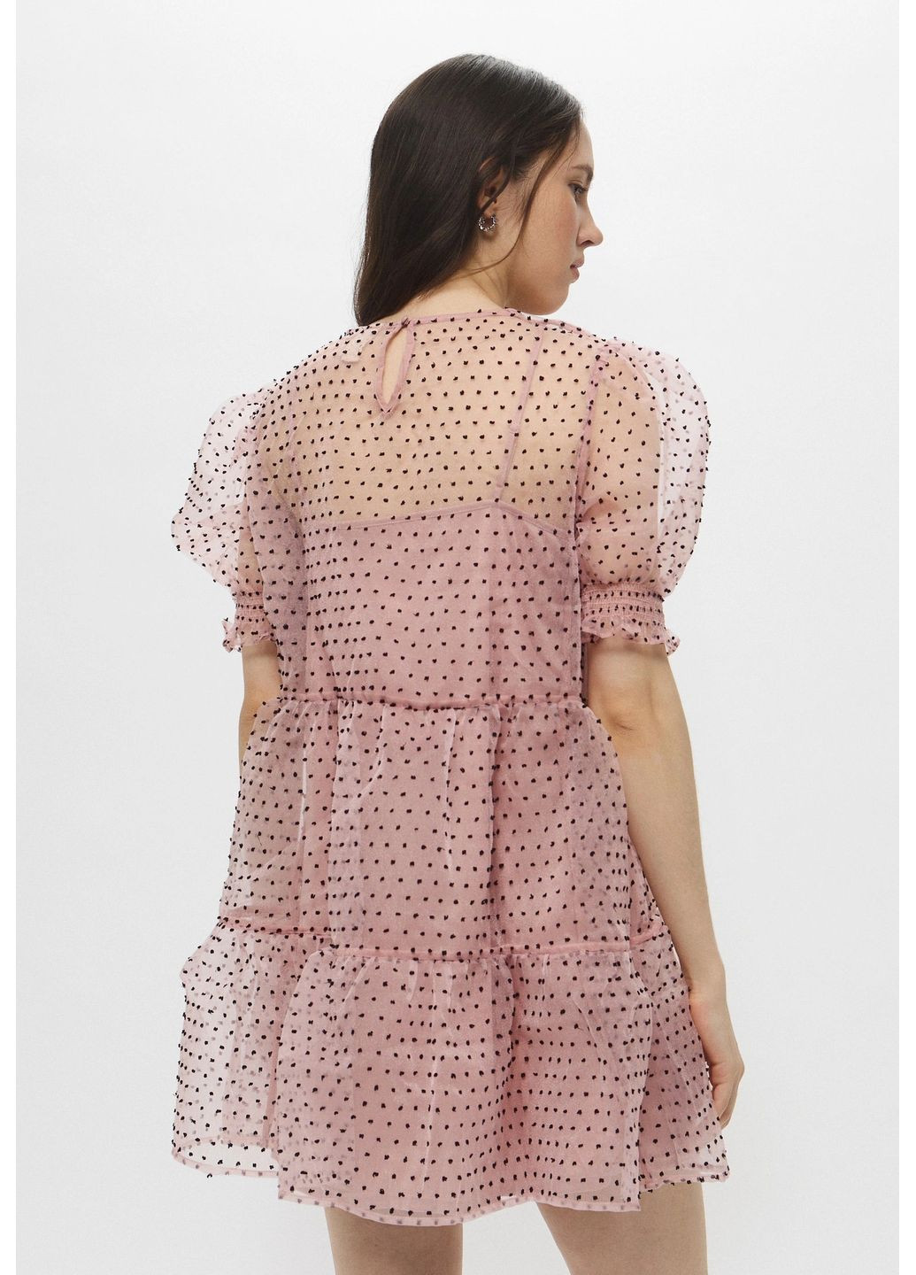 Розовое кэжуал полупрозрачное платье на подкладке H&M однотонное