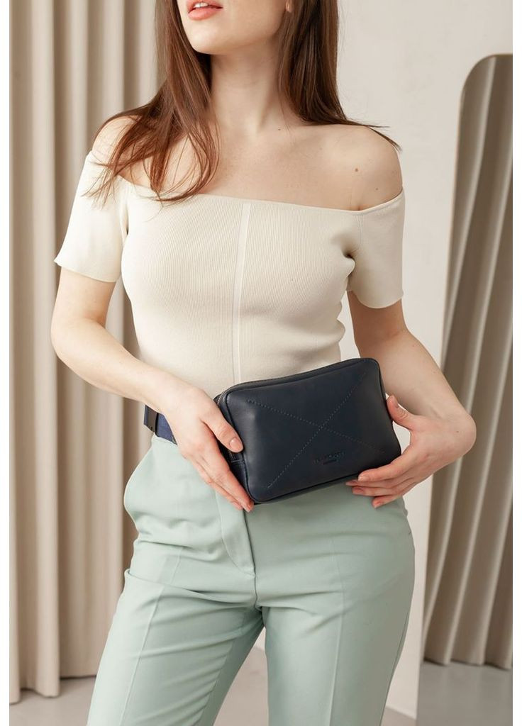 Кожаная поясная сумка Dropbag Mini темно-синяя BlankNote (348359361)