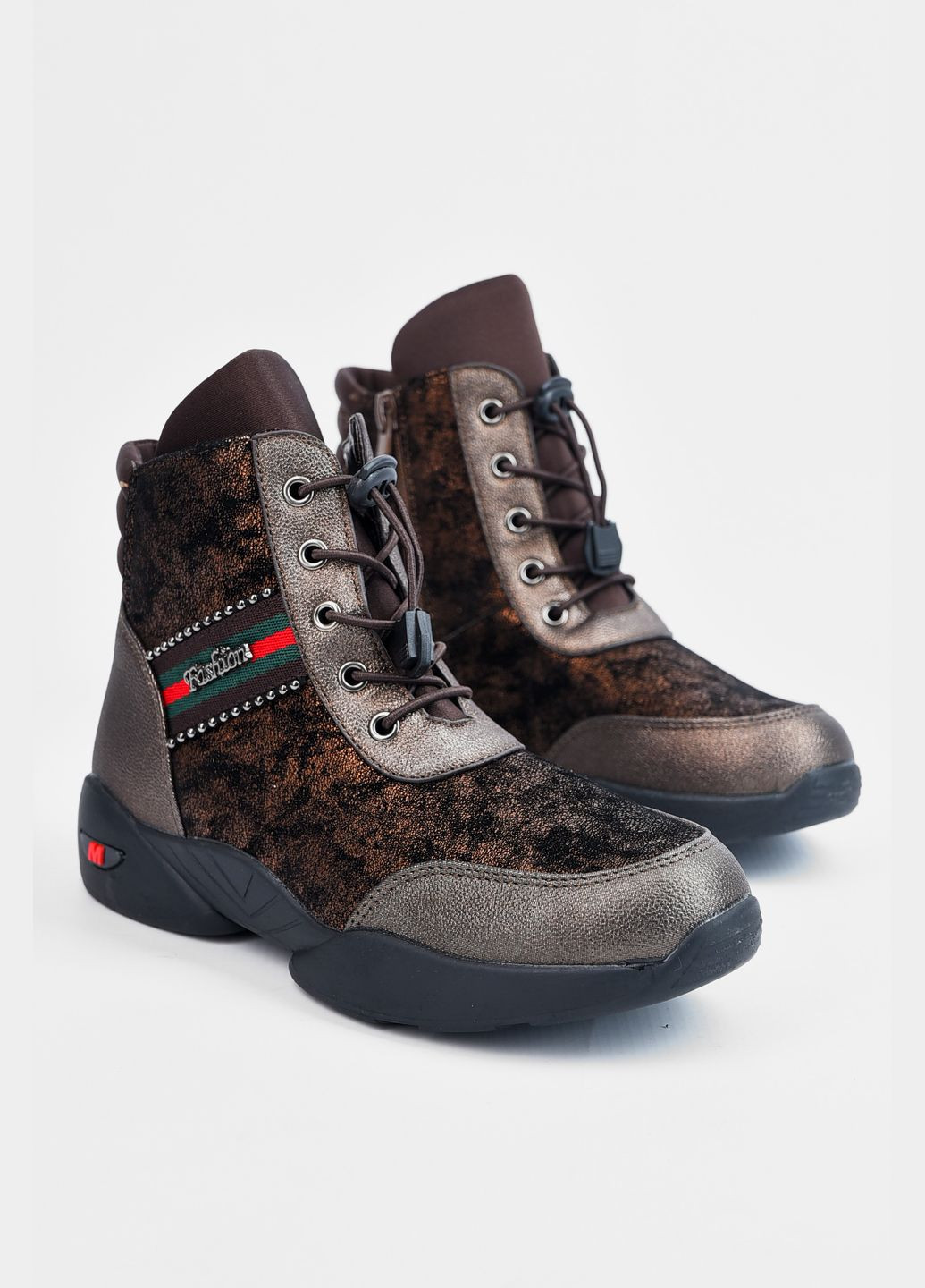 Коричневые кэжуал осенние ботинки детские демисезон коричневого цвета на шнуровке Let's Shop