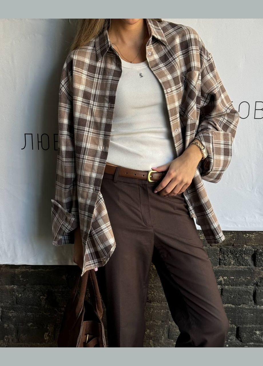 Светло-коричневая рубашка No Brand