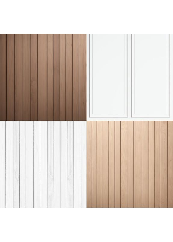 Фотофон вініловий 3D, стіна темне дерево і біла панель, підлога біла рейка і світле дерево, 70×70 см, №58342 PhotoVinyl (354372136)