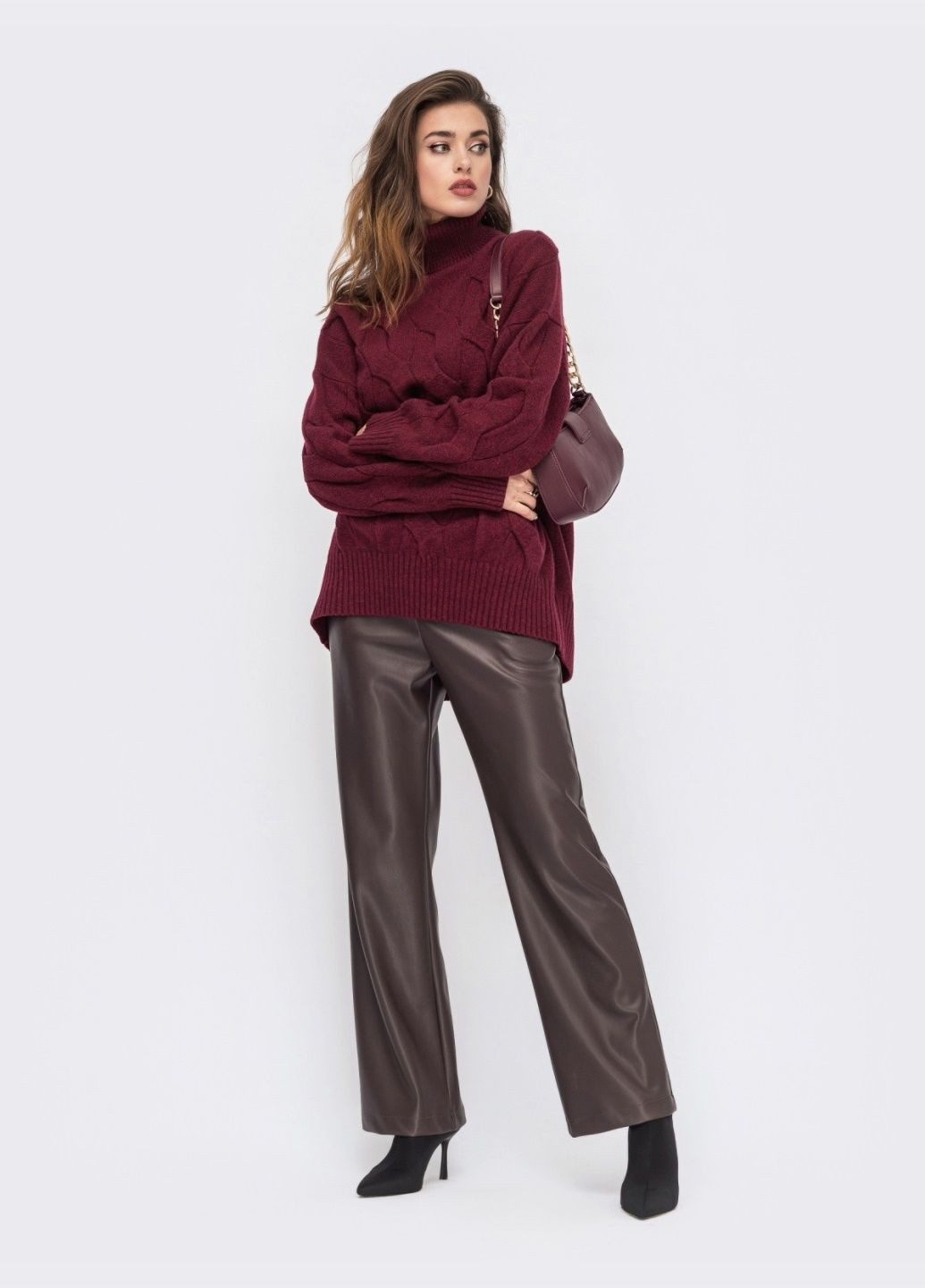 прямые брюки из кожи коричневые Dressa (304610228)