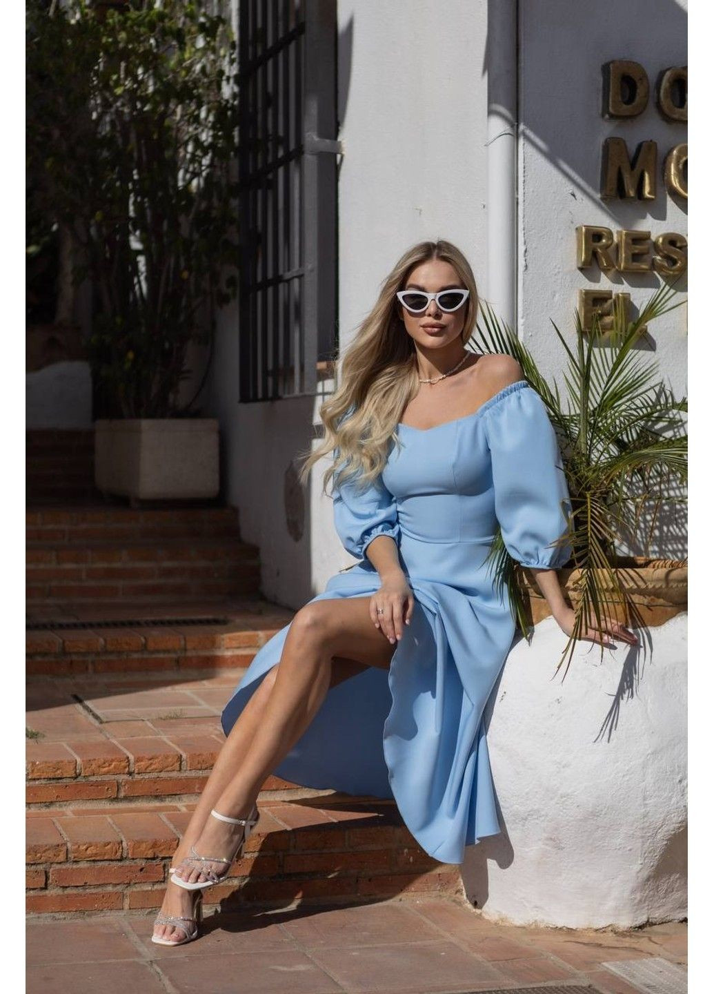 Блакитна жіноча сукня костюмна модель 5428 блакитний Україна