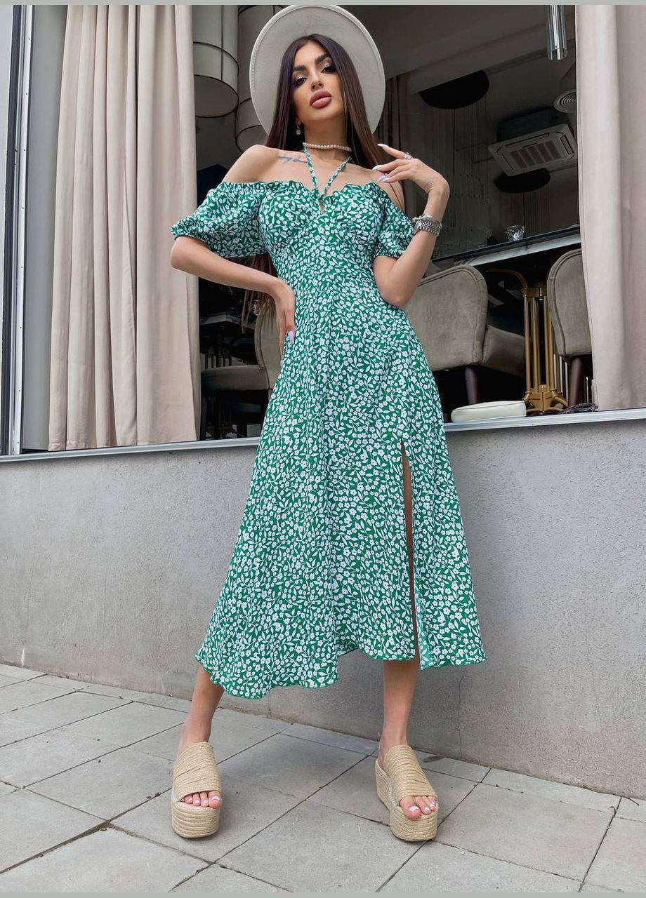 Зеленое повседневный платье DK/DL Мода без кордонів с цветочным принтом