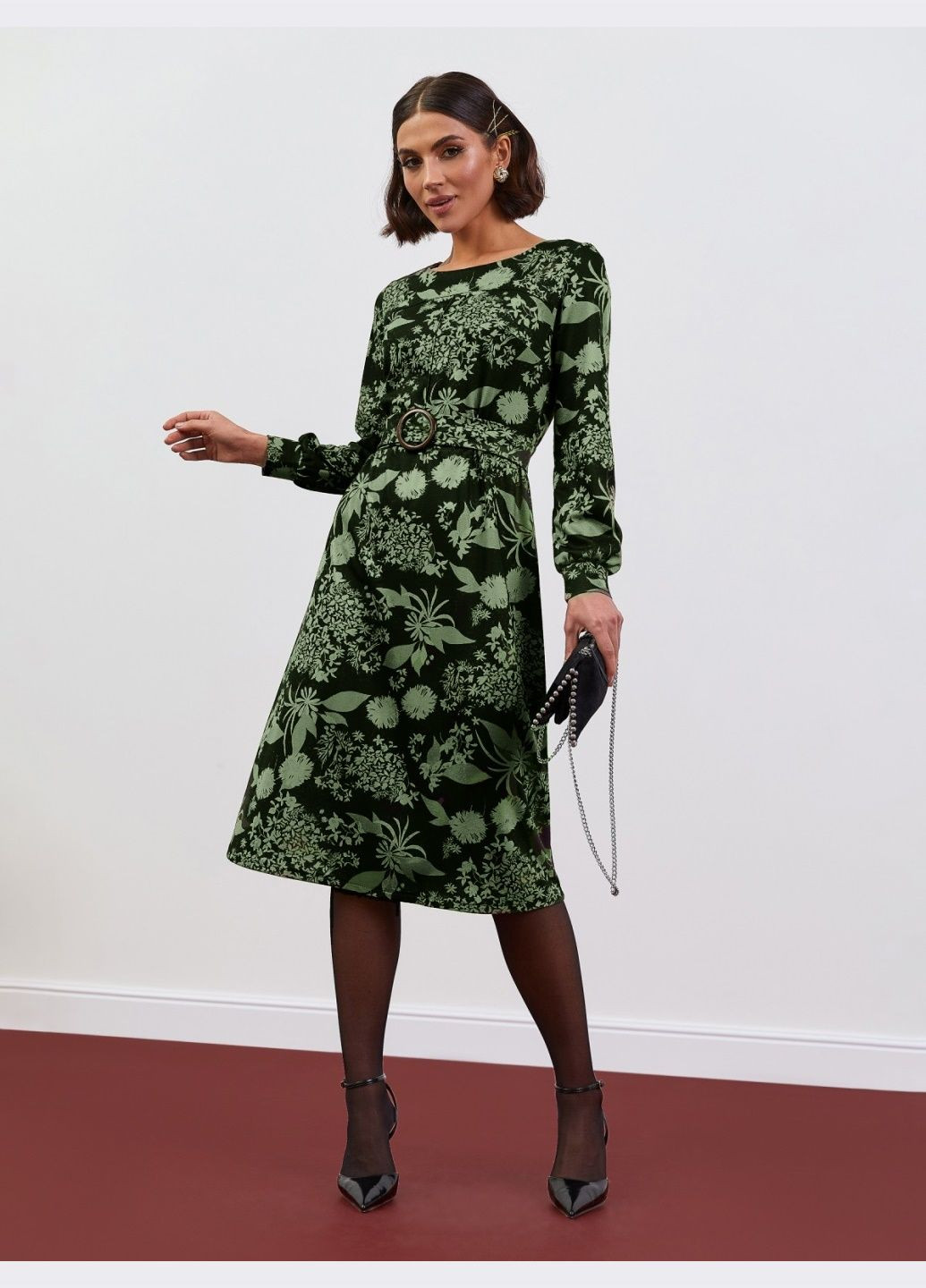 Чорна сукня з принтом та спідницею-трапеція чорна Dressa