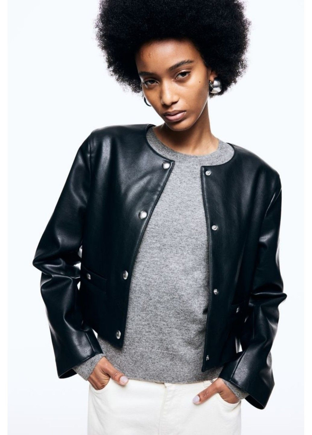Чорна демісезонна жіноча куртка з еко-шкіри н&м (56808) xs чорна H&M