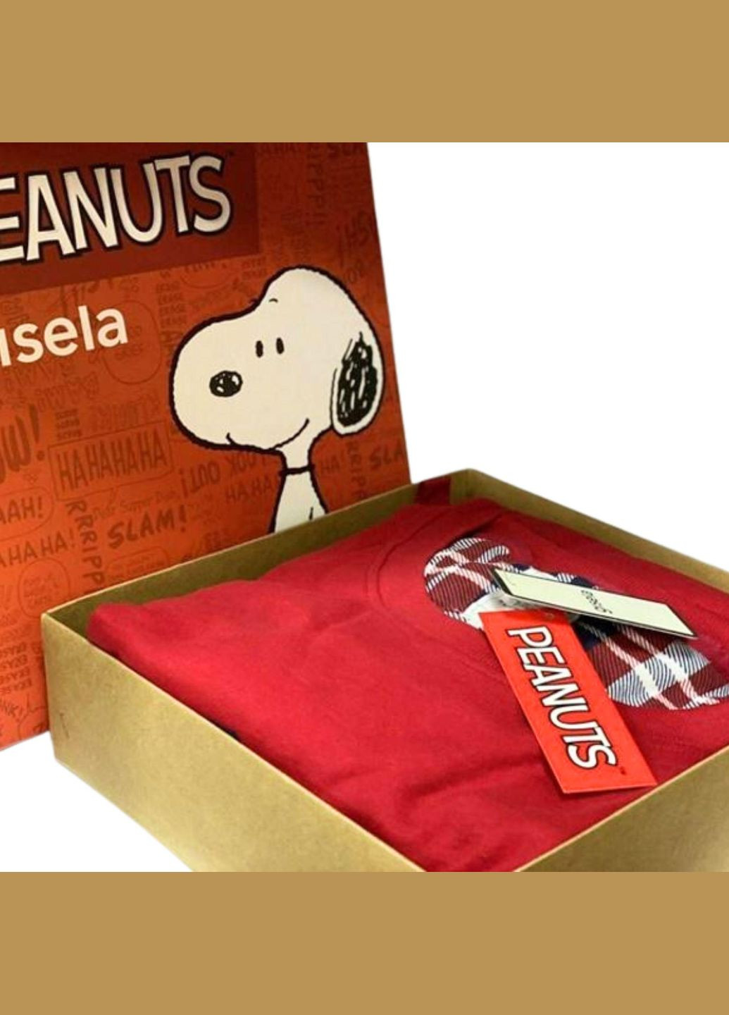 Красная пижама мужская футболка с длинным рукавом на манжетах и брюки s красный в клетку с принтом snoopy peanuts 2-1855 Gisela