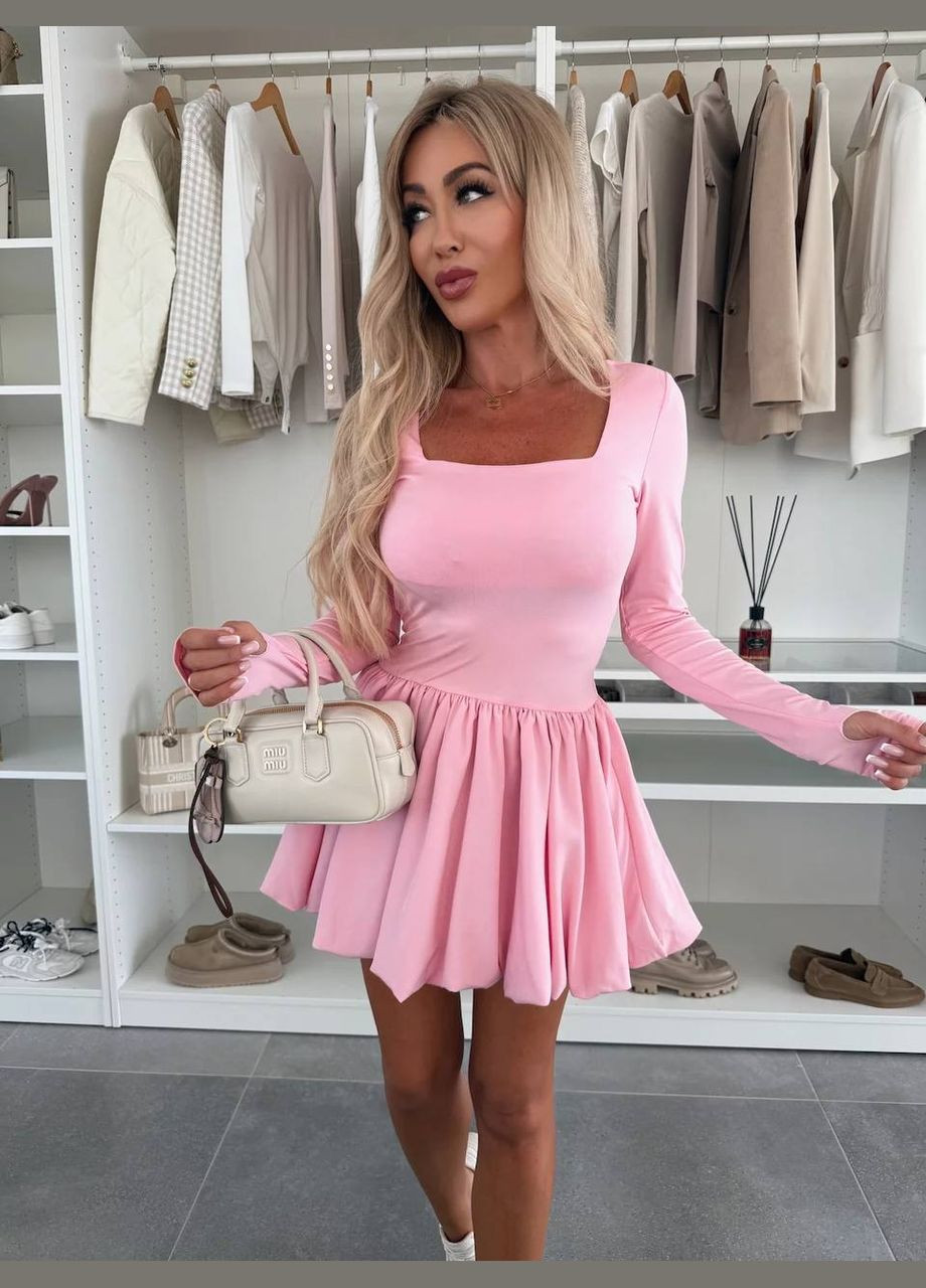 Розовое повседневный платье длины мини с пышной юбкой клеш Adelante однотонное