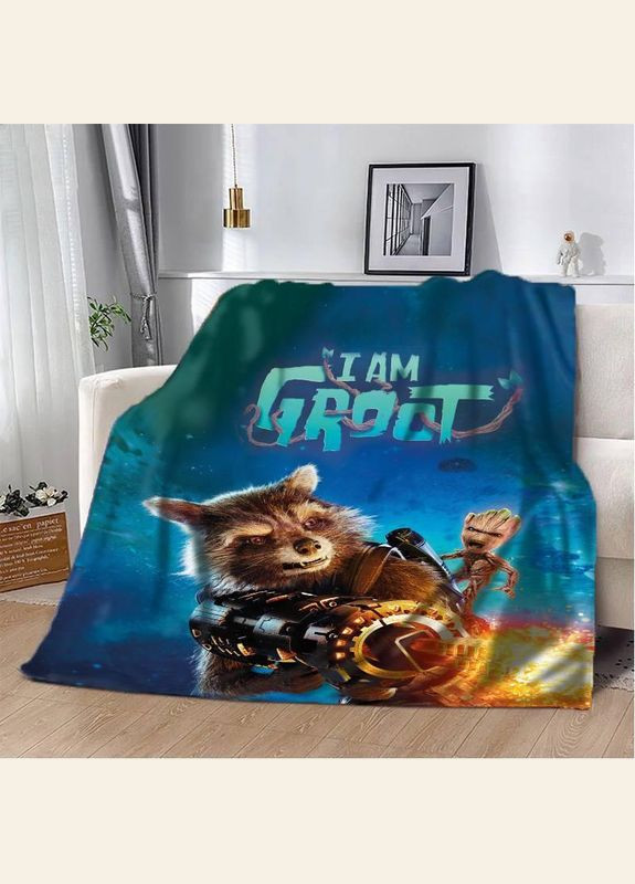 Плед покрывало Полуторное I am Groot 160х200 Синее Плюш-велюр No Brand (293476773)