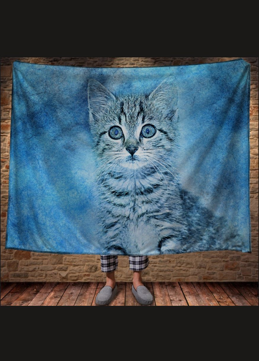 Плед с 3D принтом Котенок в голубом тумане Перша Креативна мануфактура PERFECTUS Плед (301869018)