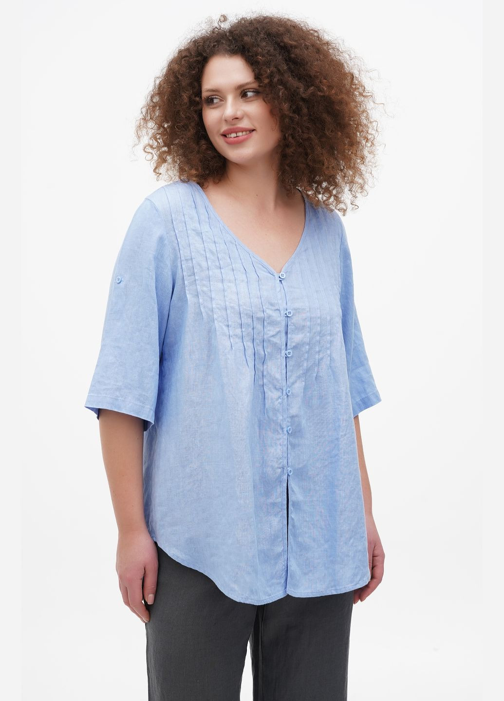 Голубая блуза лилея, зеленый, р.54, код 9301/54/393 ГАЛЕРЕЯ ЛЬОНУ