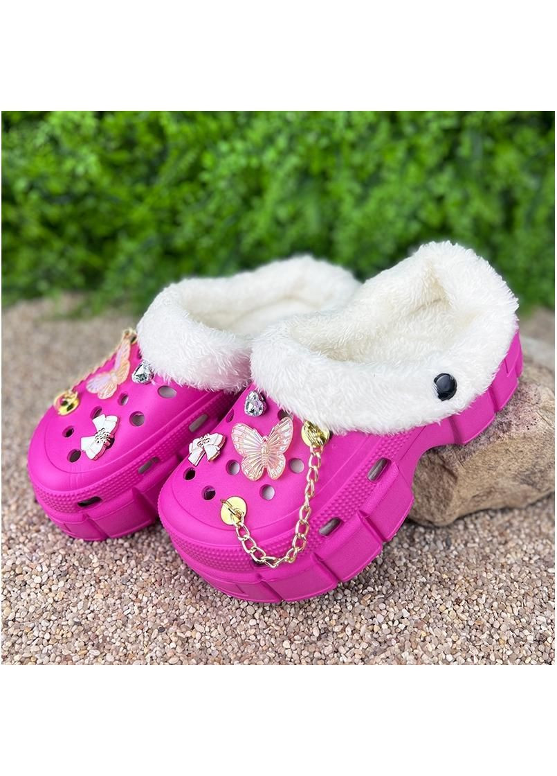 Фуксия жiночi сабо утепленi з джибiтсами е-0020326-4 фуксiя Sanlin