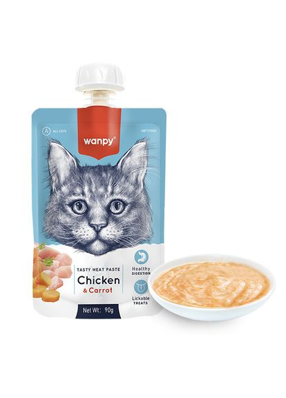 Chicken & Carrot ВАНПІ КРЕМ-ПЮРЕ КУРКА З МОРКВОЮ рідкий корм для котів, 0.09 кг (6927749871514) Wanpy (345559992)