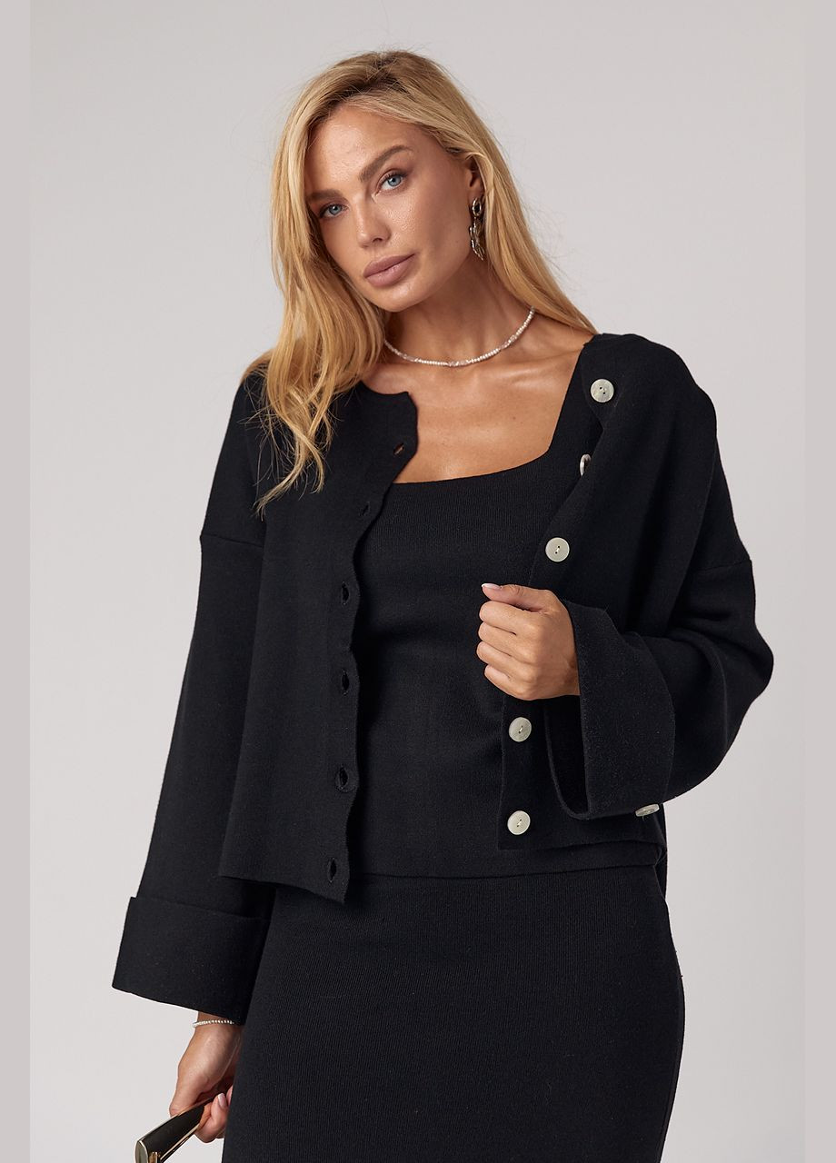 В'язаний костюм-трійка з кардиганом спідницею та топом - бежевий колір ONE SIZE (sku_5870) No Brand (327820155)