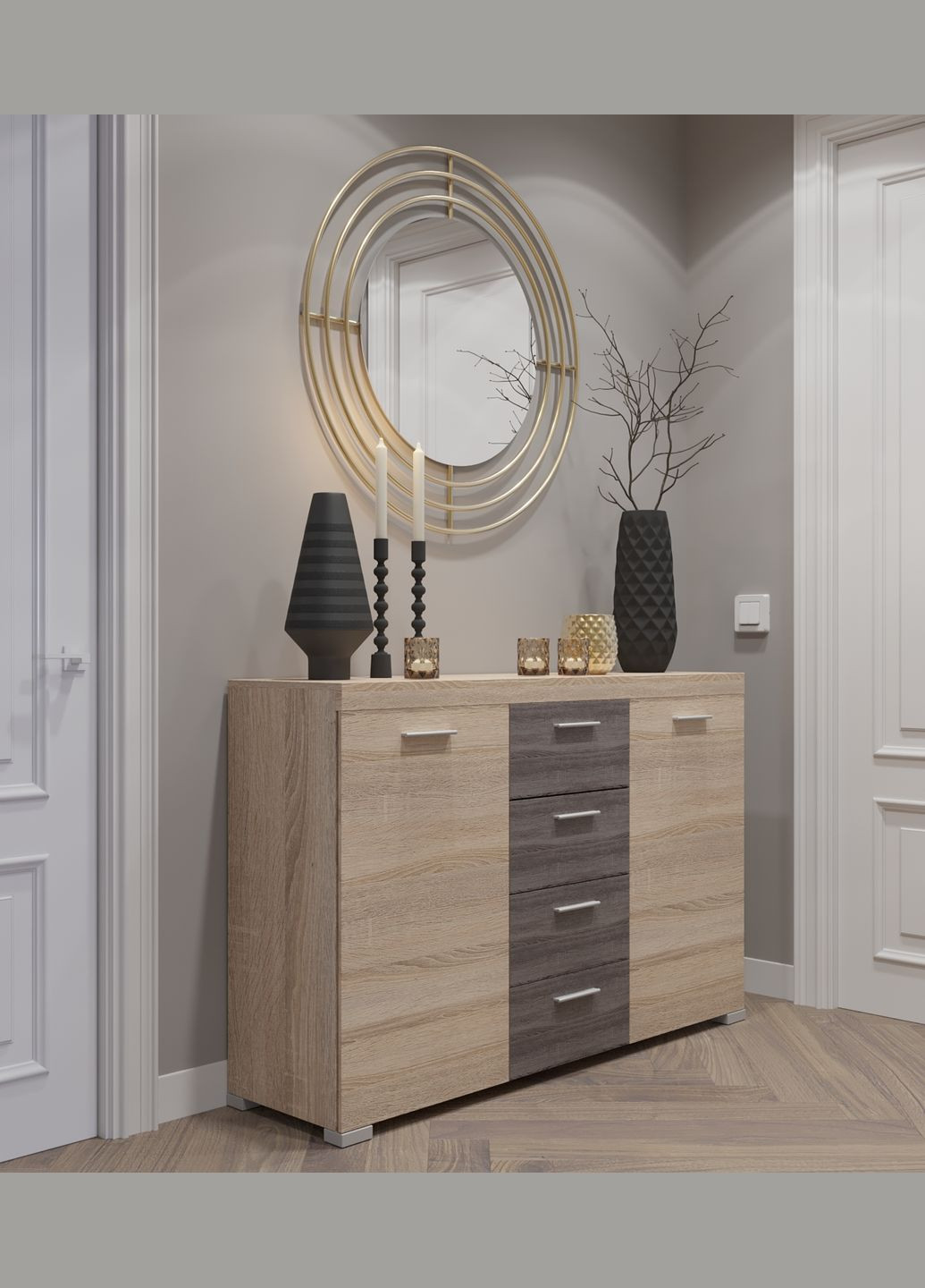 Большой комод К-7 Великобритания 140х38х92 сонома/трюфель (телескопические) (EVR-2474) Еверест (324066600)