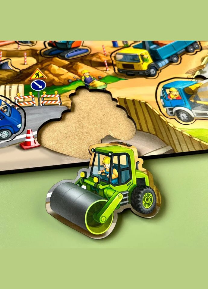 Дерев'яний пазл-вкладиш "Будівельний майданчик" (ПСД123) PSD123, 9 елементів Ubumblebees (336335212)