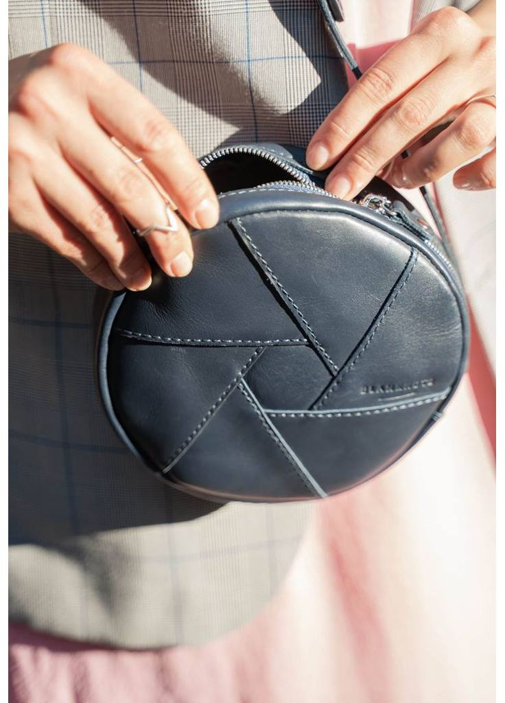 Шкіряна кругла жіноча сумка Бон-Бон темно-синя BlankNote кросс-боди (348359251)