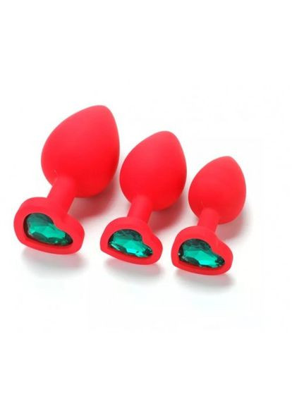 Анальна пробка М 3.4 см силіконова середня з каменем у формі серця TOYFA Silicon Plug + мішечок Рожевий Focus (303911116)