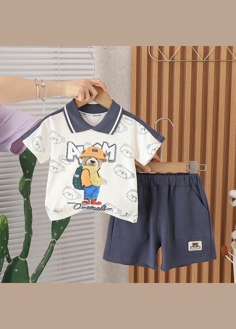 Комбінований літній костюм на літо хлопчику футболка і шорти з ведмедиком темно-сірий 10521 No Brand