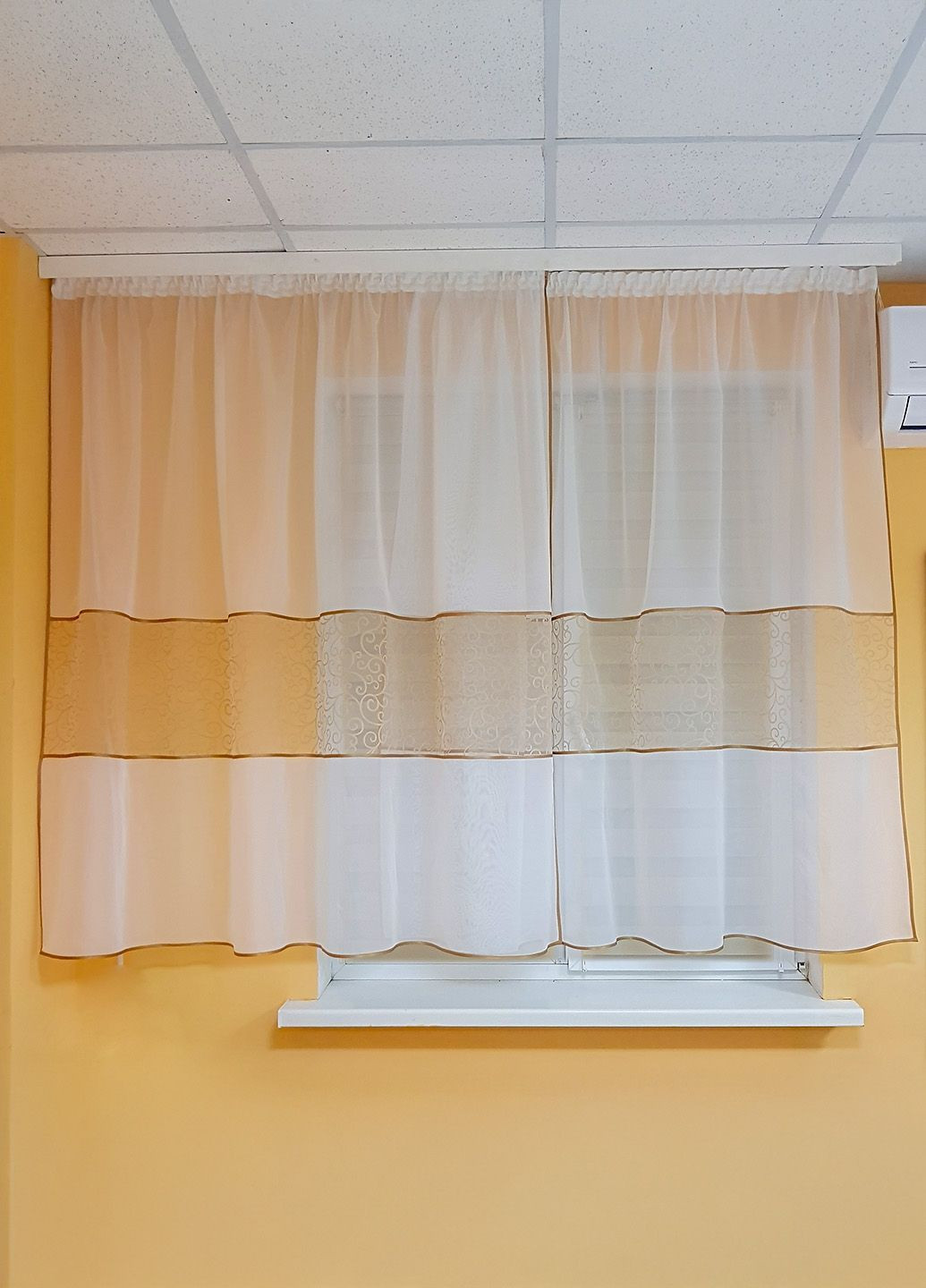 Комплект тюль до підвіконня карниз 200см білий з бежевим (70_8к) Firanka Venzel (364502916)