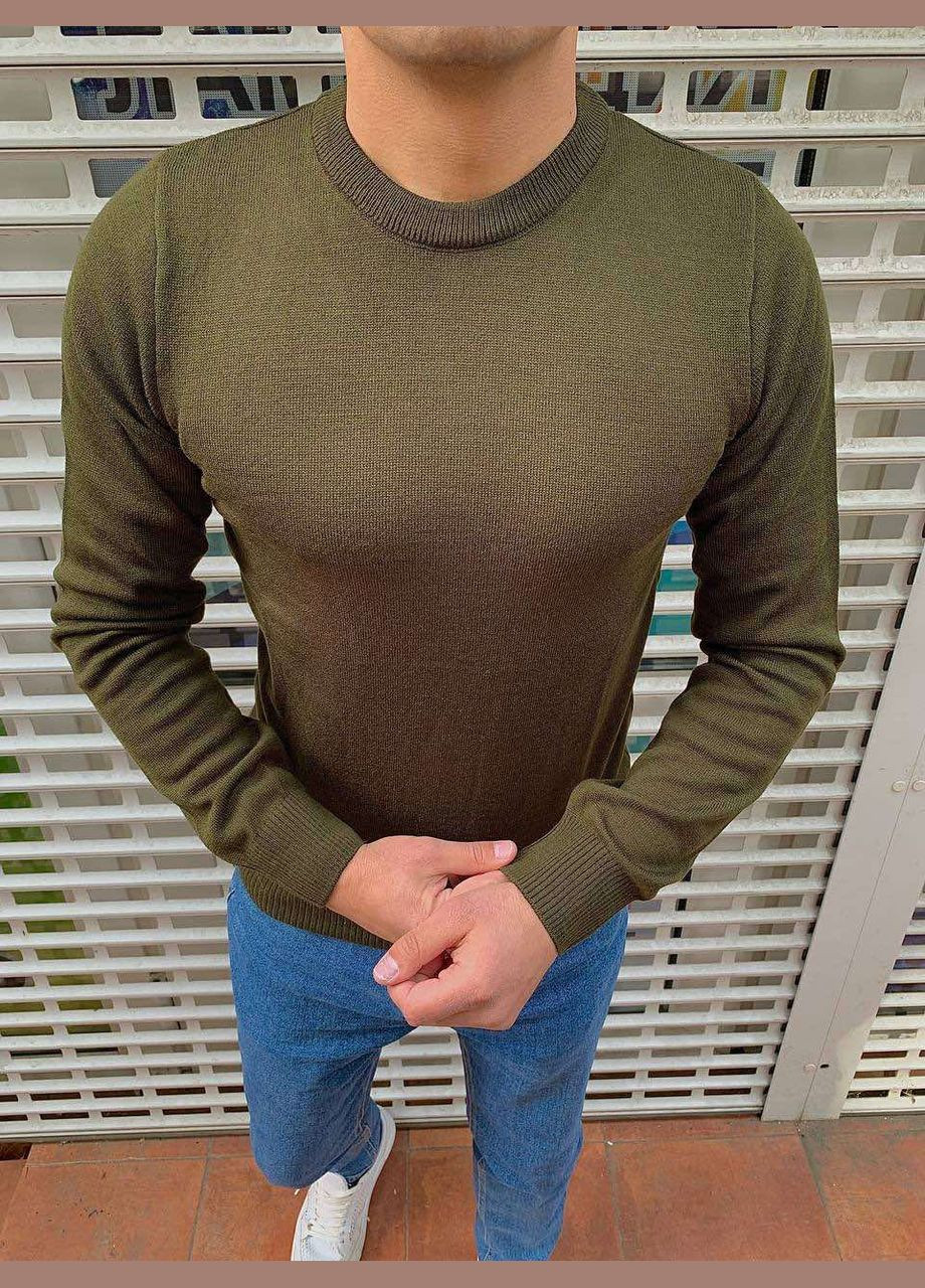 Оливковий (хакі) демісезонний чоловічий базовий светр No Brand