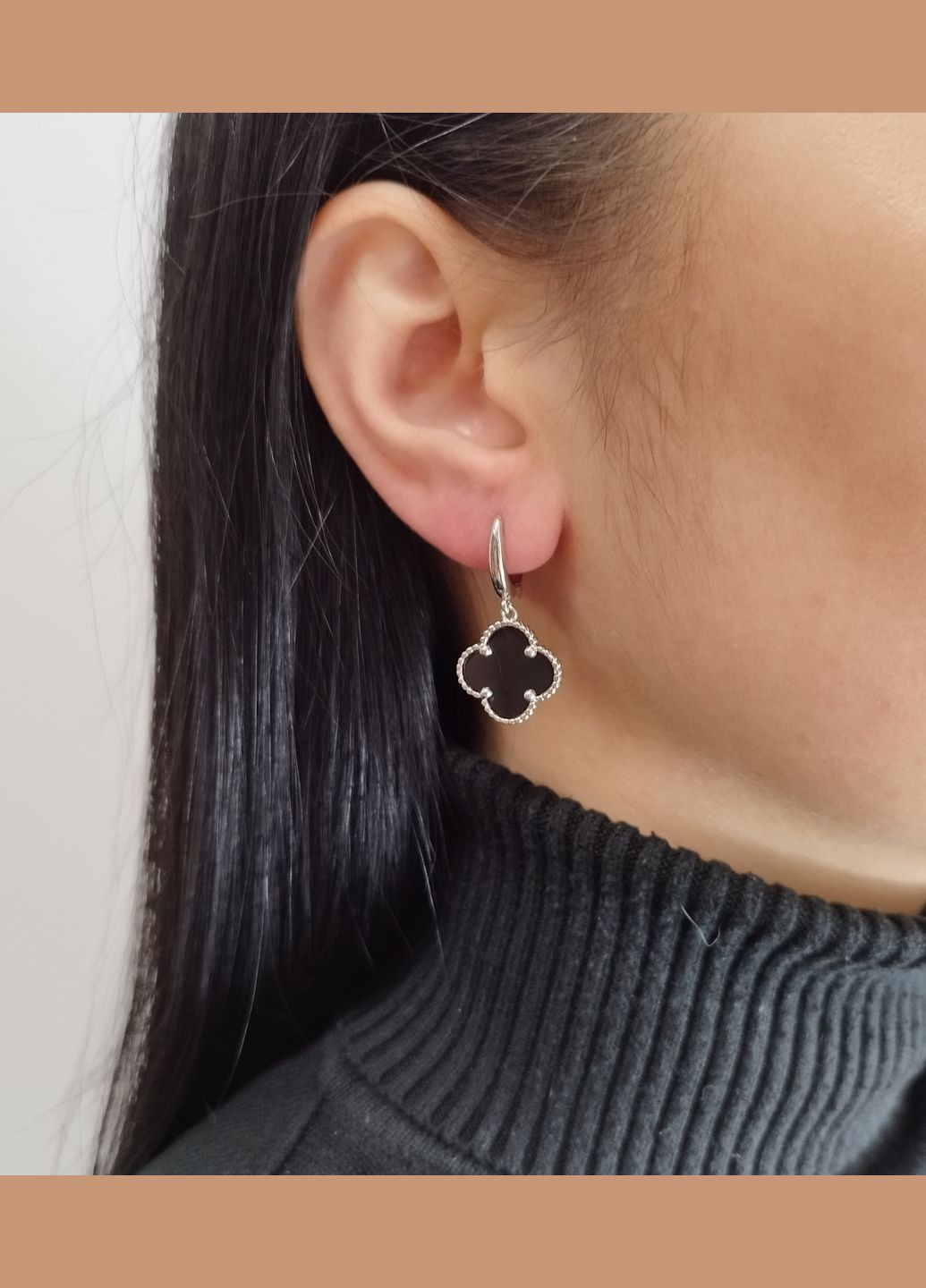 Серьги-подвески серебряные с ониксом "Клевер" СТКЛ/В-он Shatlen Сережки (328445752)