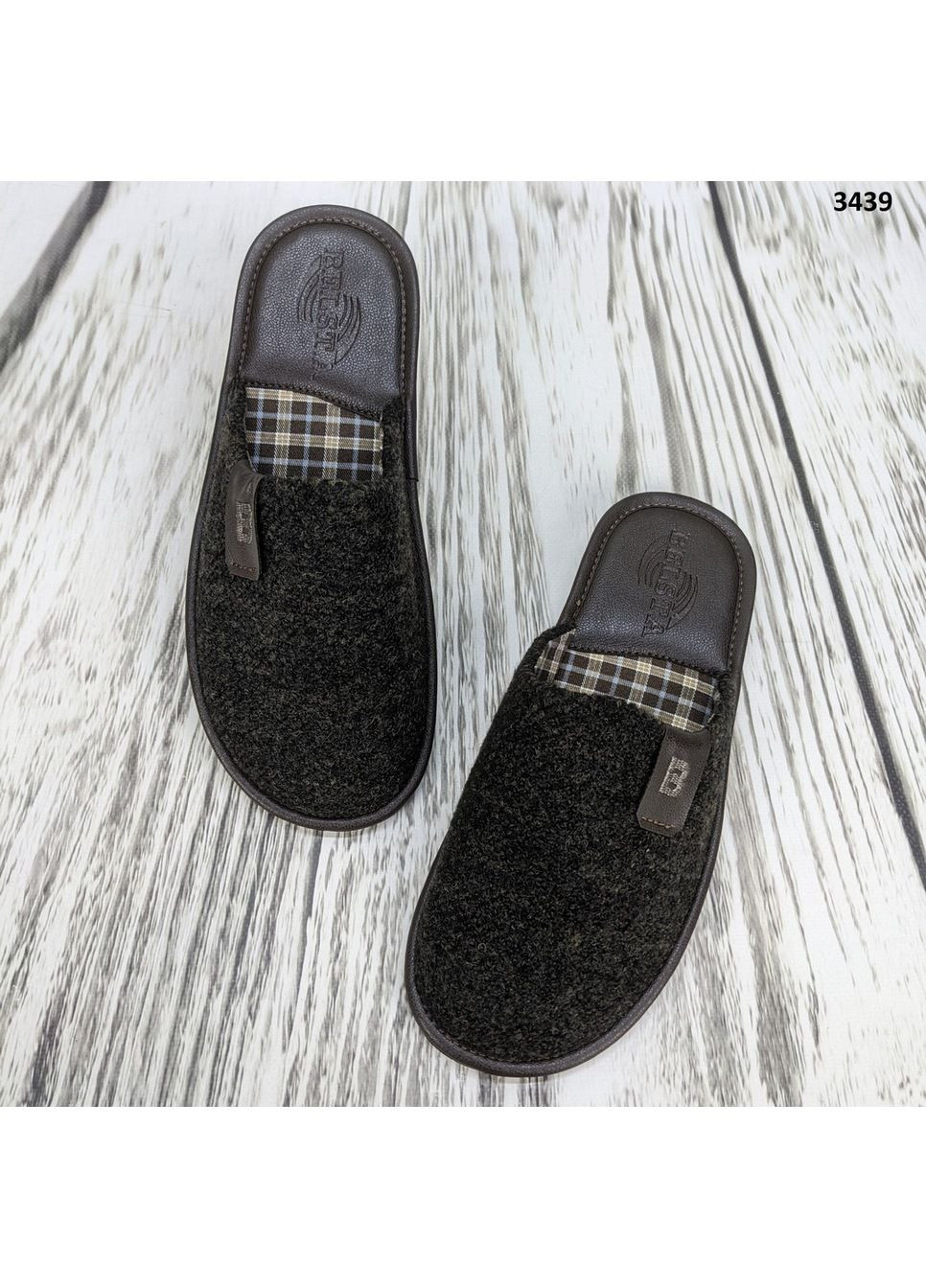 Коричневые тапочки мужские комнатные синие теплые с закрытым носком Белста