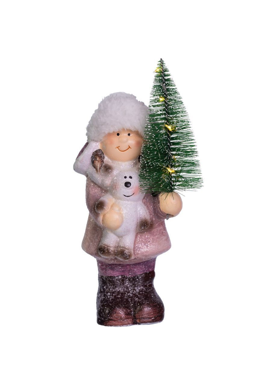 Новорічна фігурка з підсвіткою Дівчинка з ялинкою та іграшкою порцелянова 7*7*20 см Yiwu (369960247)