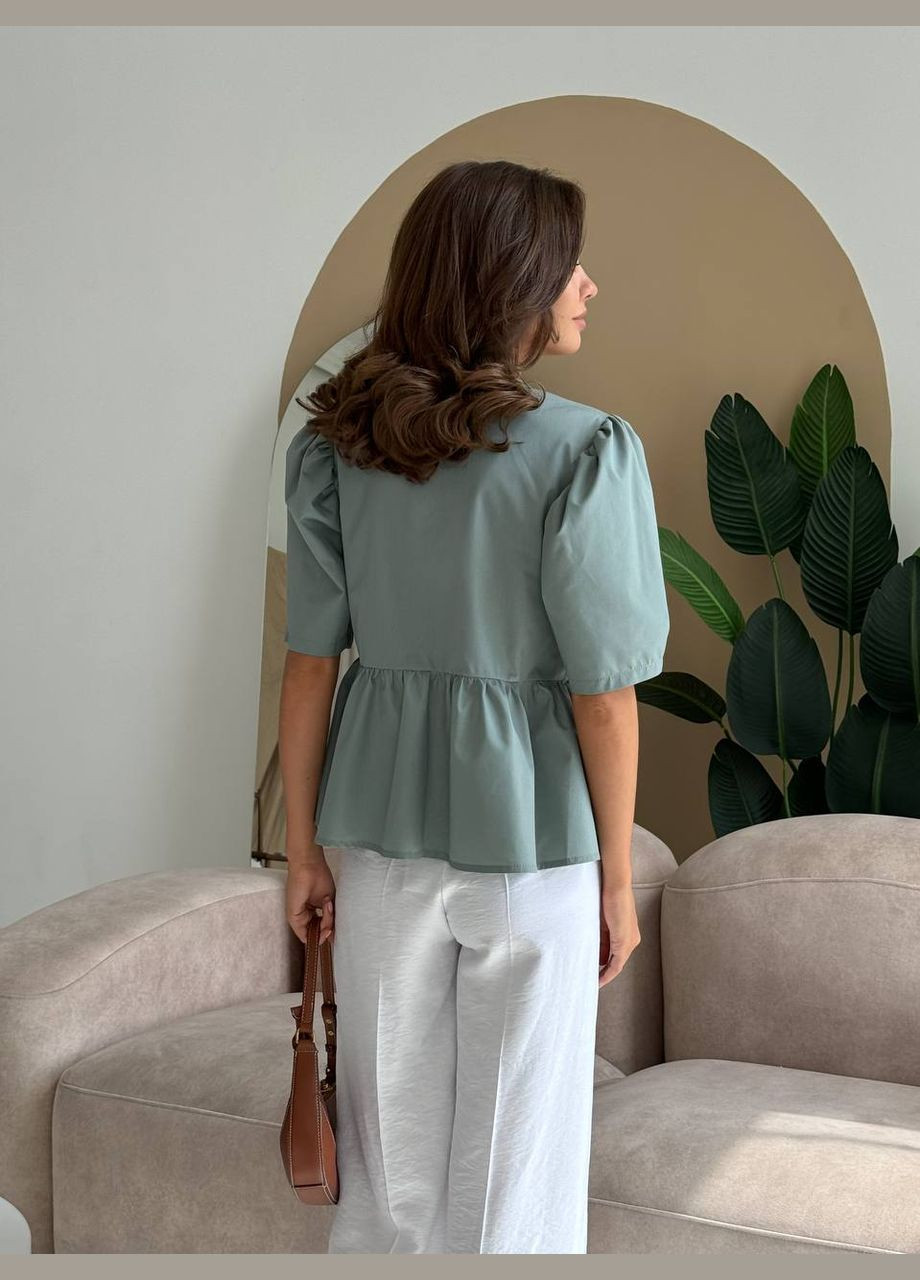 Оливковая праздничный, повседневный, кэжуал, коктейльный рубашка однотонная Україна с коротким рукавом