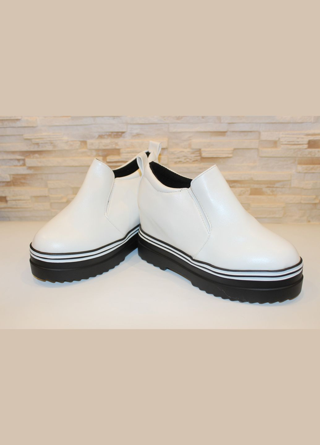 No Brand Туфли женские белые на танкетке лоферы белый з искусственная кожа, — демисезон (333016562)