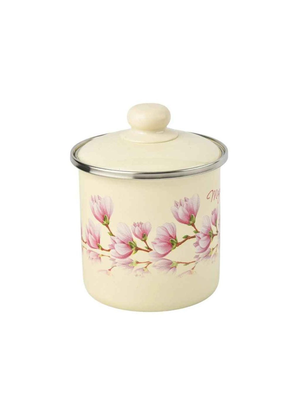 Кружка ем. 1л /2 с крышкой с н/ж ободком "Магнолия (молочная)" I0207/2 Idilia (356455730)