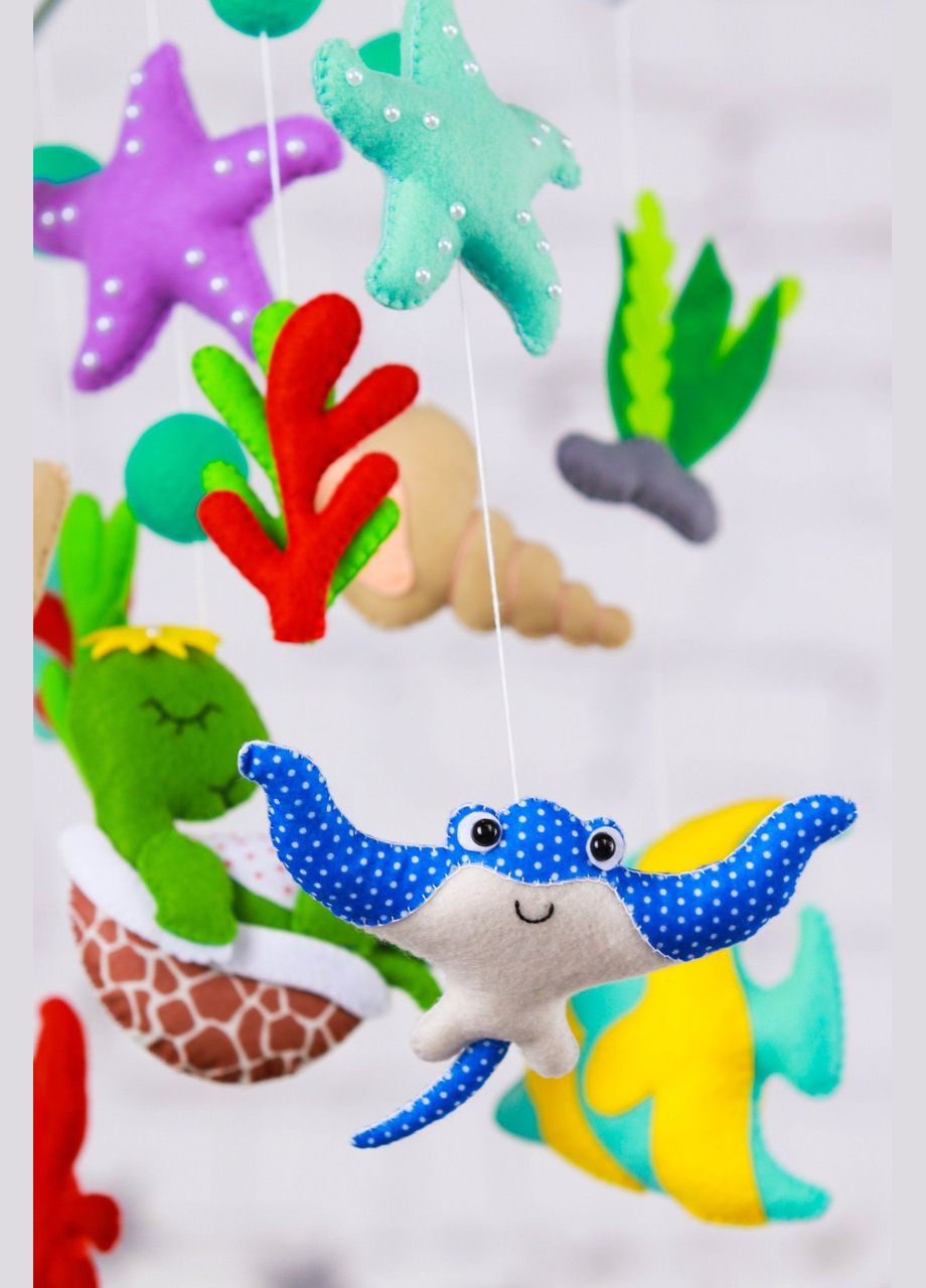 Дитячий музичний мобіль на ліжечко для немовлят WooolyWool «Морські мешканці» з 35 мелодіями (М008) No Brand (342758022)