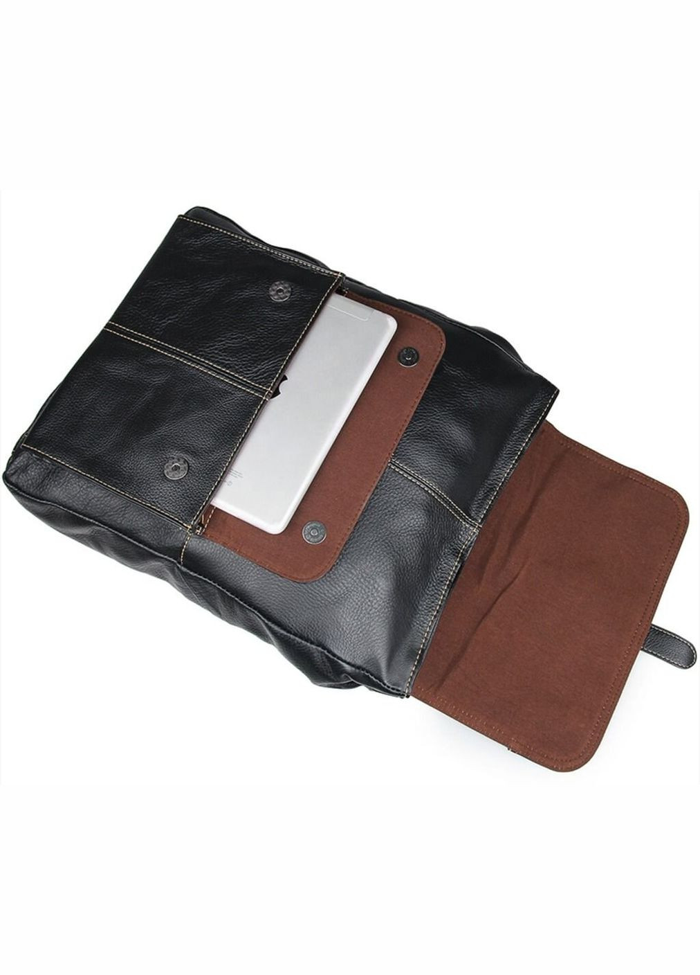 Шкіряний рюкзак Vintage з відділеннями та магнітними кнопками чорний (sku_14377) No Brand (329860317)