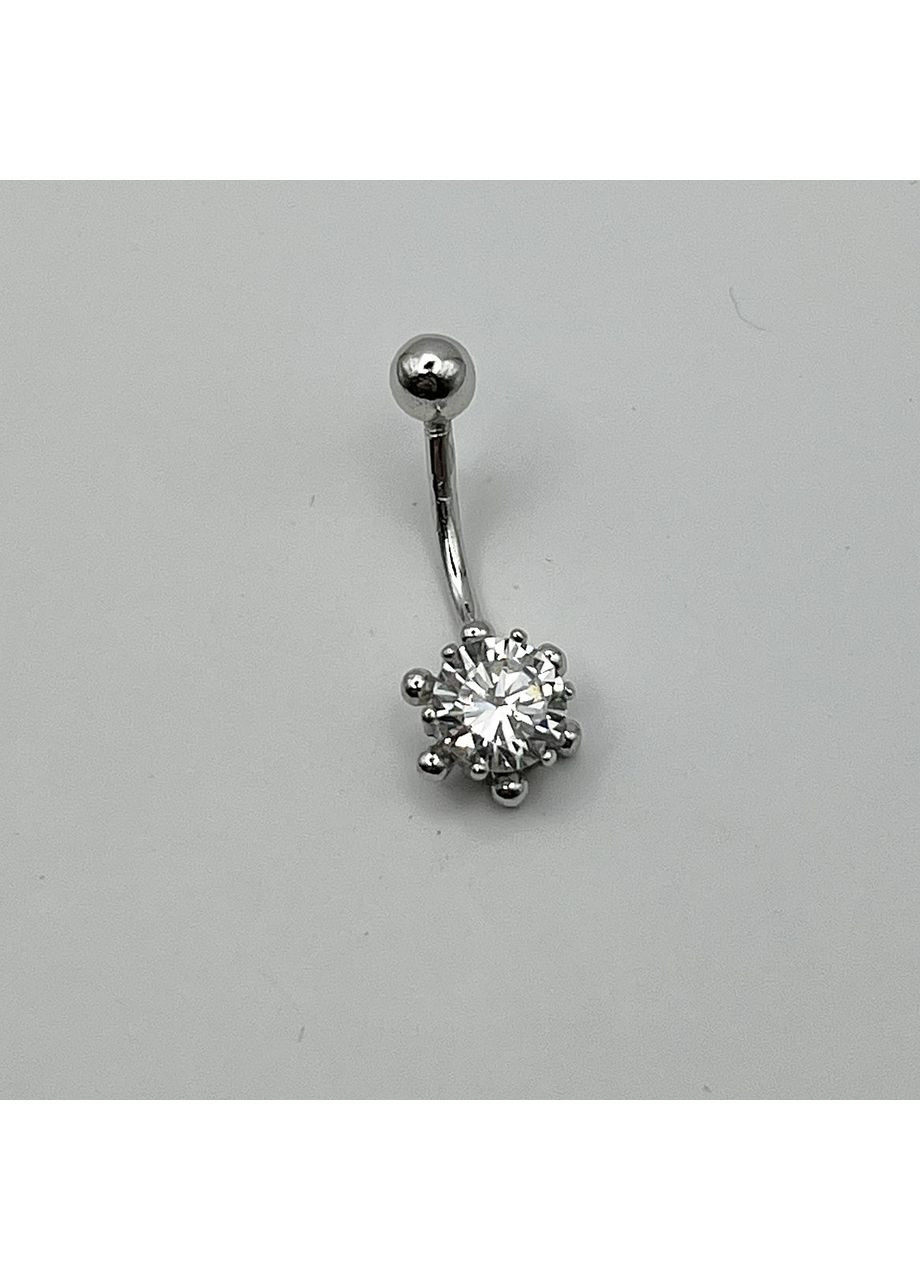 Пирсинг в пуп серебряный с кубическим цирконием "РА" 2 г No Brand (369736884)