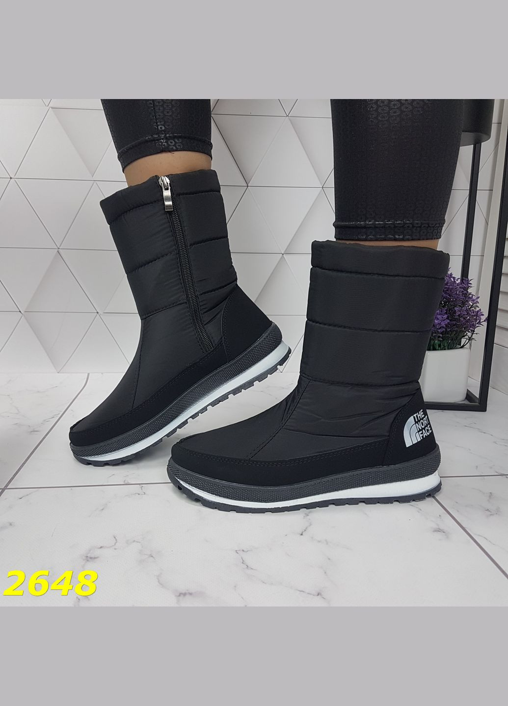 Чоботи дутики зимові на хутрі чорні середньої висоти No Brand (322650761)