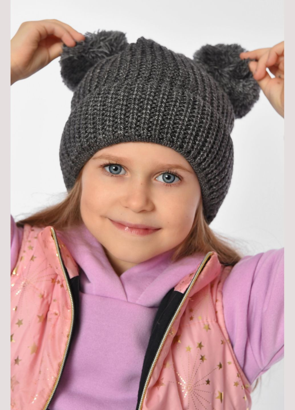Шапка підліткова для дівчинки однотонна темно-сірого кольору Let's Shop (305741591)