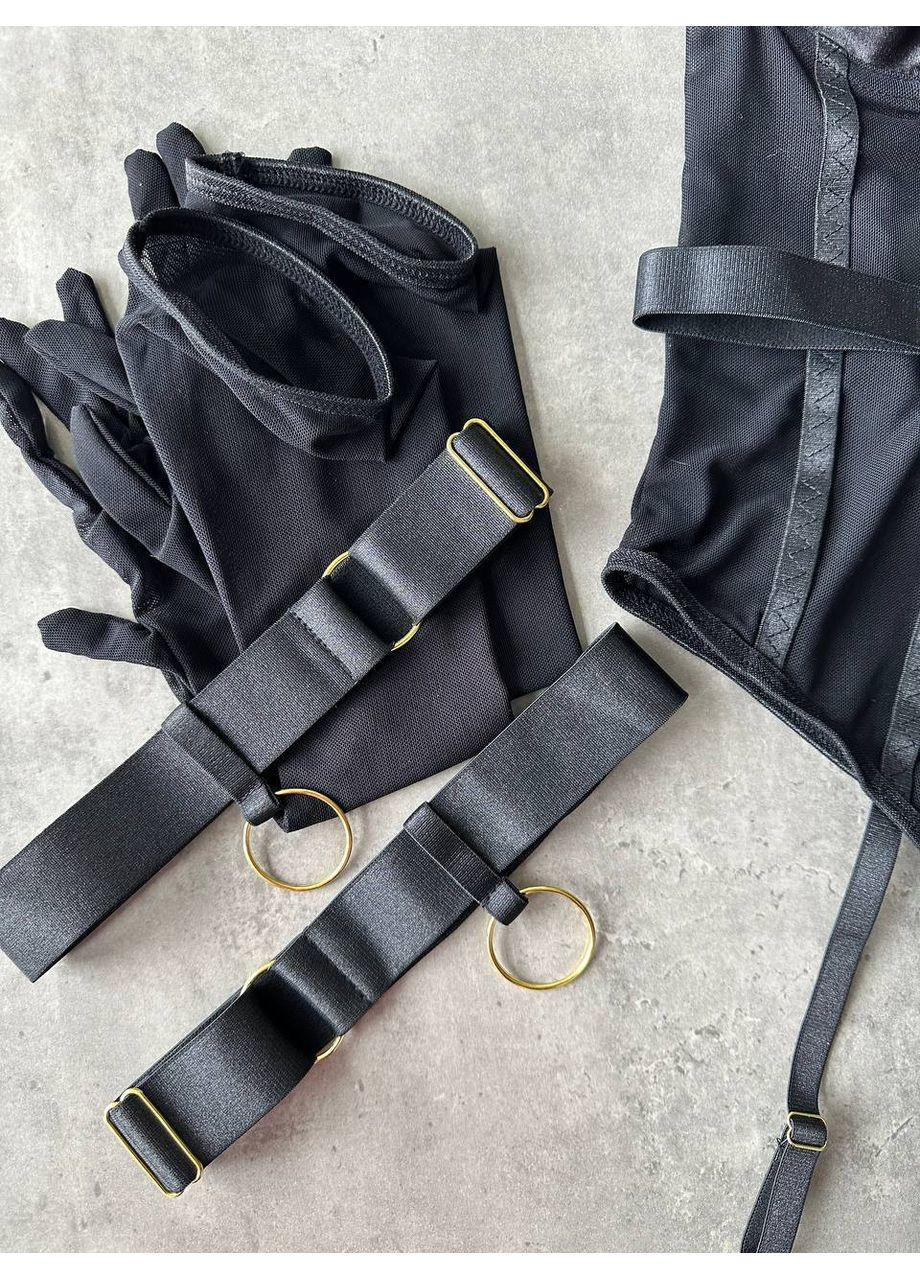 Боді чорне з обʼємним чокером, рукавичками та гартером Vital-Textile 267/12 (361853748)