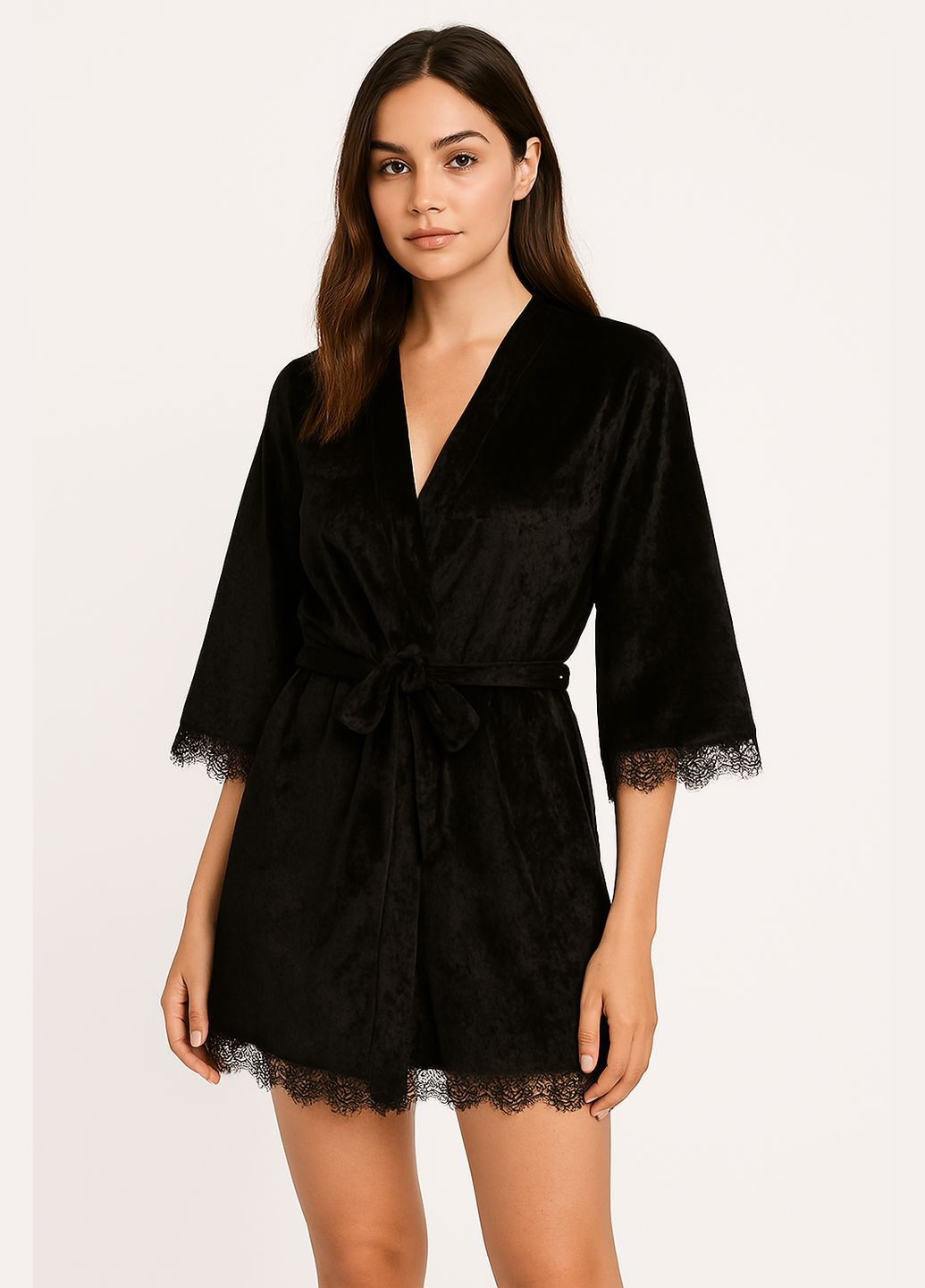 Женский черный велюровый халат. Modashoping (372013503)