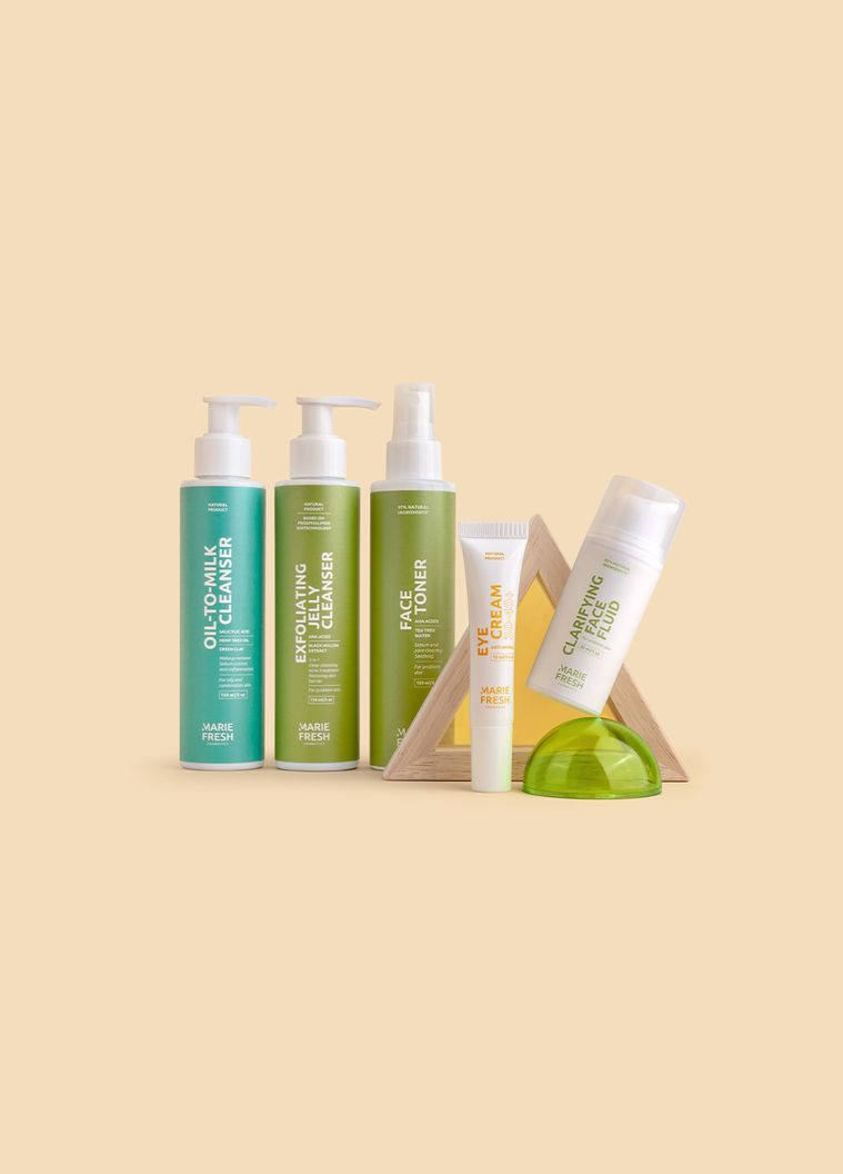 Набір натуральної доглядової косметики для зрілої проблемної шкіри з гелем, 5 продуктів Marie Fresh (305593811)