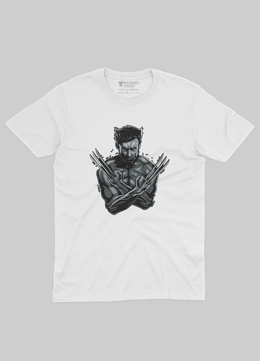 Белая мужская футболка с принтом супергероя - росомаха (ts001-1-whi-006-021-005) Modno
