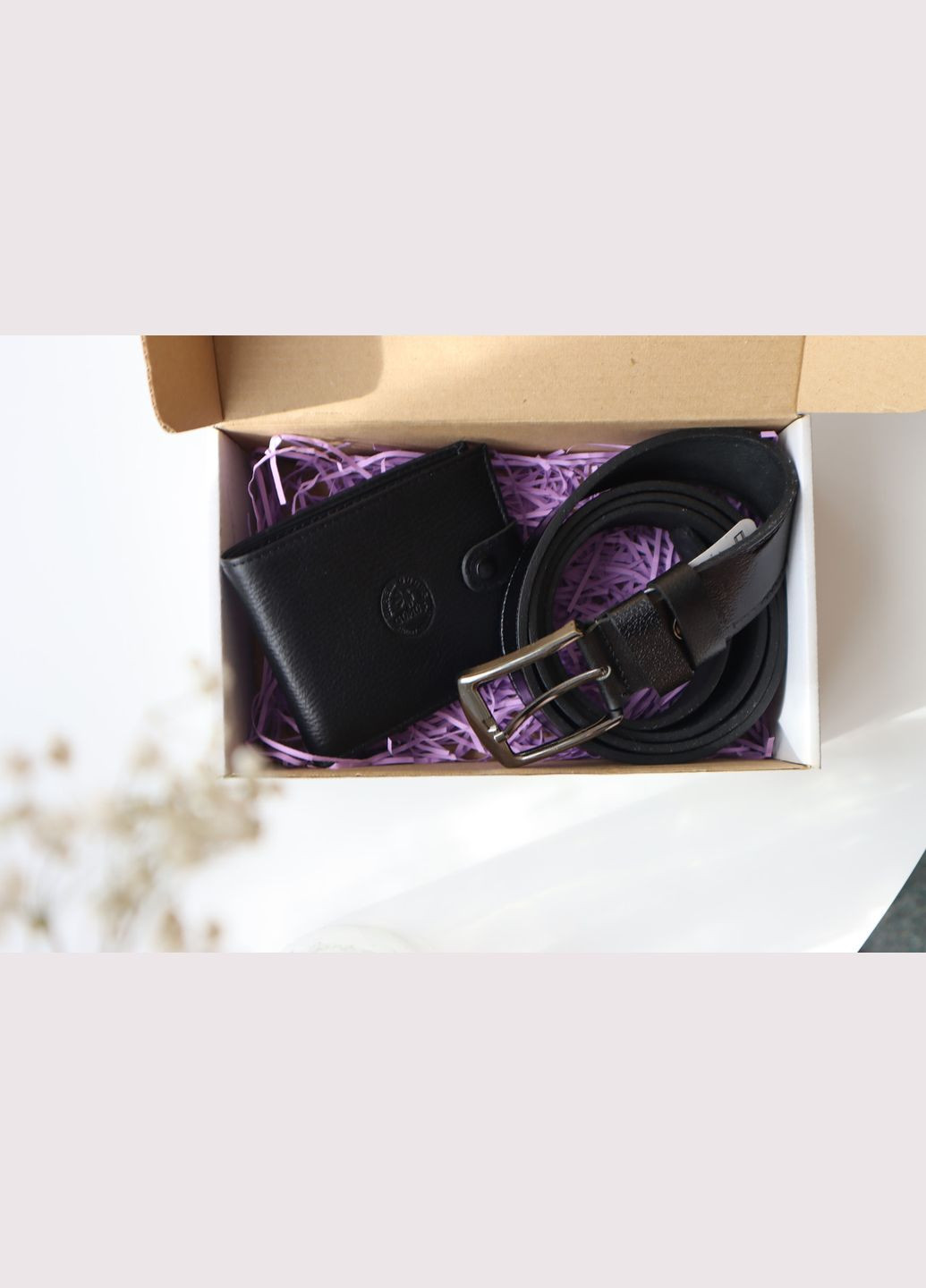 Подарочный набор кошелек на кнопке, ремень мужской натуральная кожа 604002 No Brand (303810669)