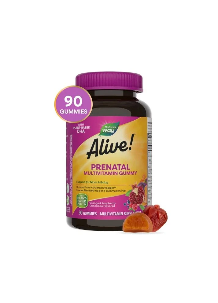 Пренатальні мультивітаміни з ДГК Prenatal Multi-Vitamin with DHA Alive! Апельсин і малина-лимонад 90 жувальних Nature's Way (361116041)